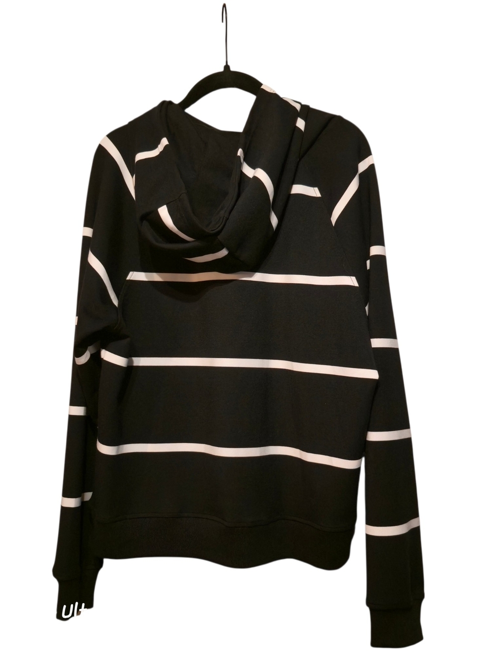 Striped Black Hooded Women's Sweater Shrug